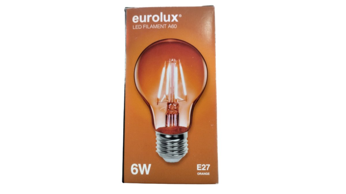 נורת לד פחם Eurolux כתומה 6W | דגם LED FILAMENT A60 | תאורת אווירה חמה | הברגה E27 סטנדרטית | עיצוב רטרו יוקרתי