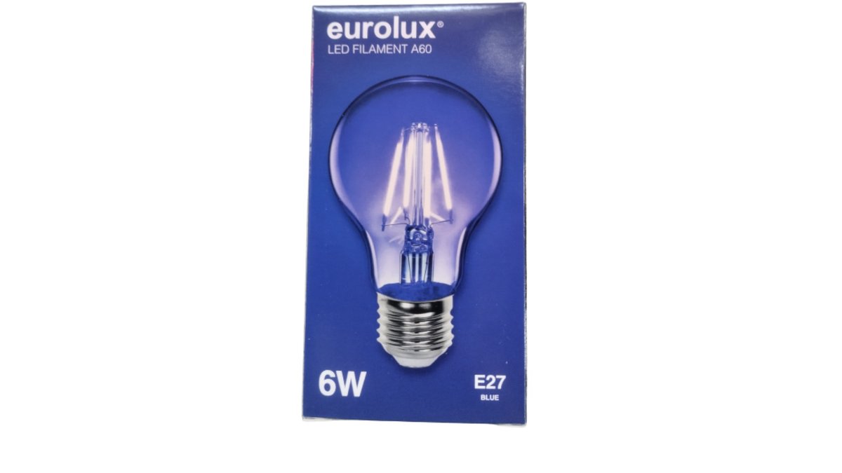 נורת לד פחם Eurolux כחולה 6W | דגם LED FILAMENT A60 | תאורת אווירה צוננת ומעוצבת | הברגה E27 סטנדרטית | מראה ניאון מודרני