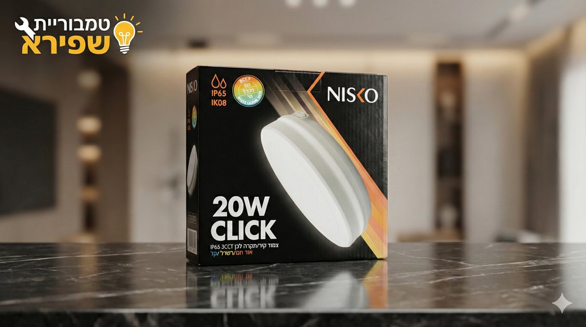 גוף תאורה לד עגול 40W "ניסקו קליק" | מוגן מים IP65 | פס שחור מעוצב | 3 גווני אור לבחירה (CCT)