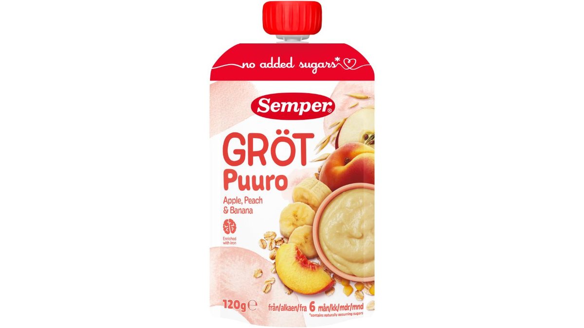 Semper Ardens Ätklar Gröt Äpple & Persika 6 mån, 120 g