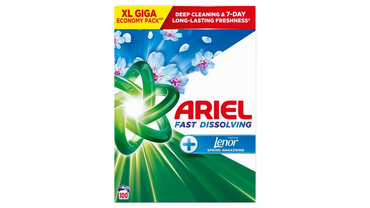 Ariel Prášok Na Pranie + Touch of Lenor Spring Awakening, 5.5 kg, 100 Praní