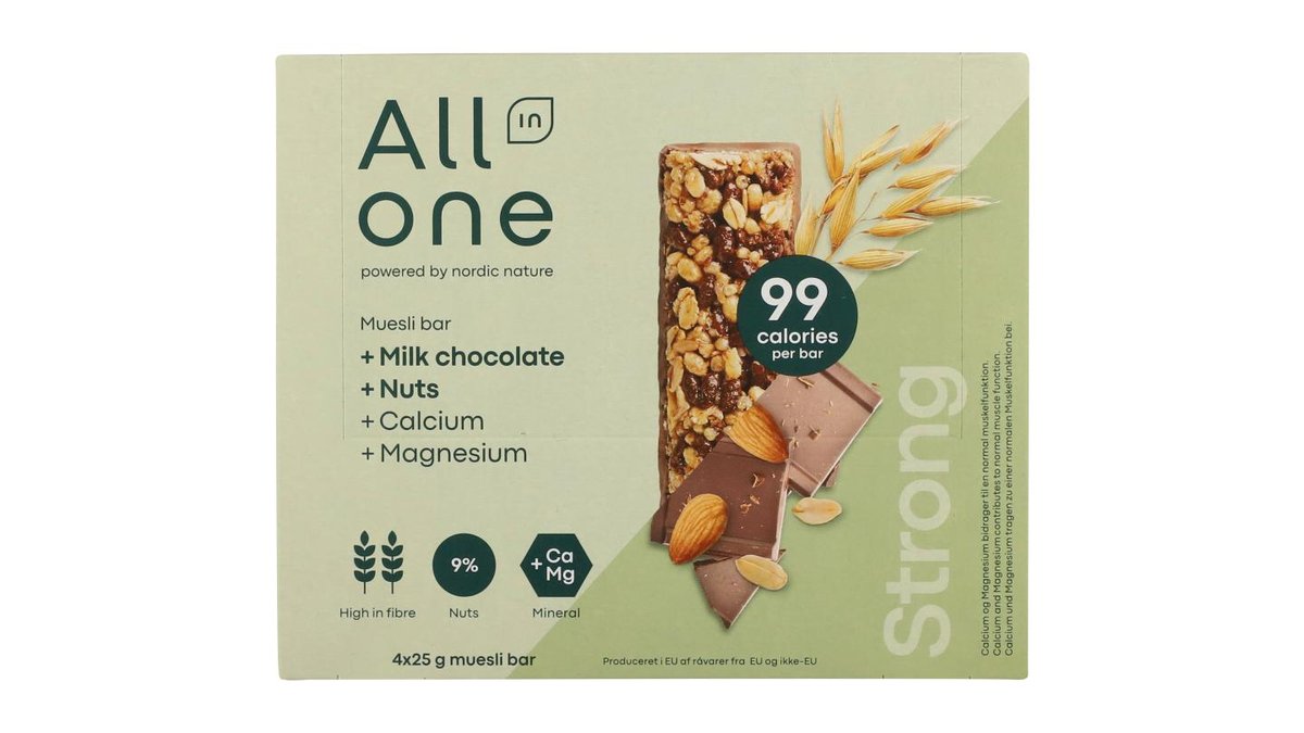 Müslibar m. mælkechokolade & nødder, All in One