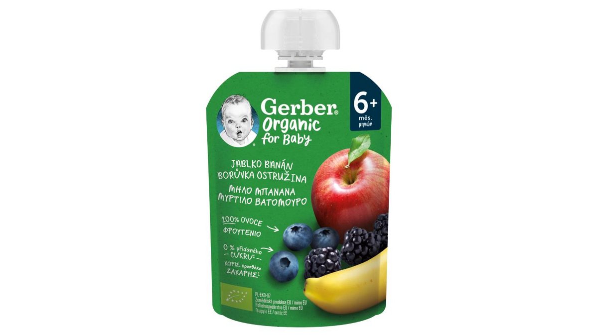 GERBER Organic kapsička jablko, banán, čučoriedka a černica 90 g