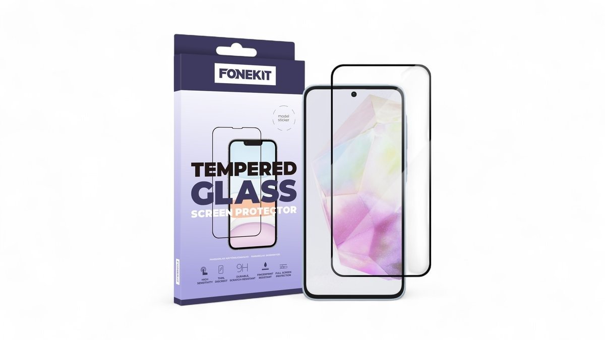 Panserglas t. Samsung Galaxy A56 i sort, FoneKit 1 stk.