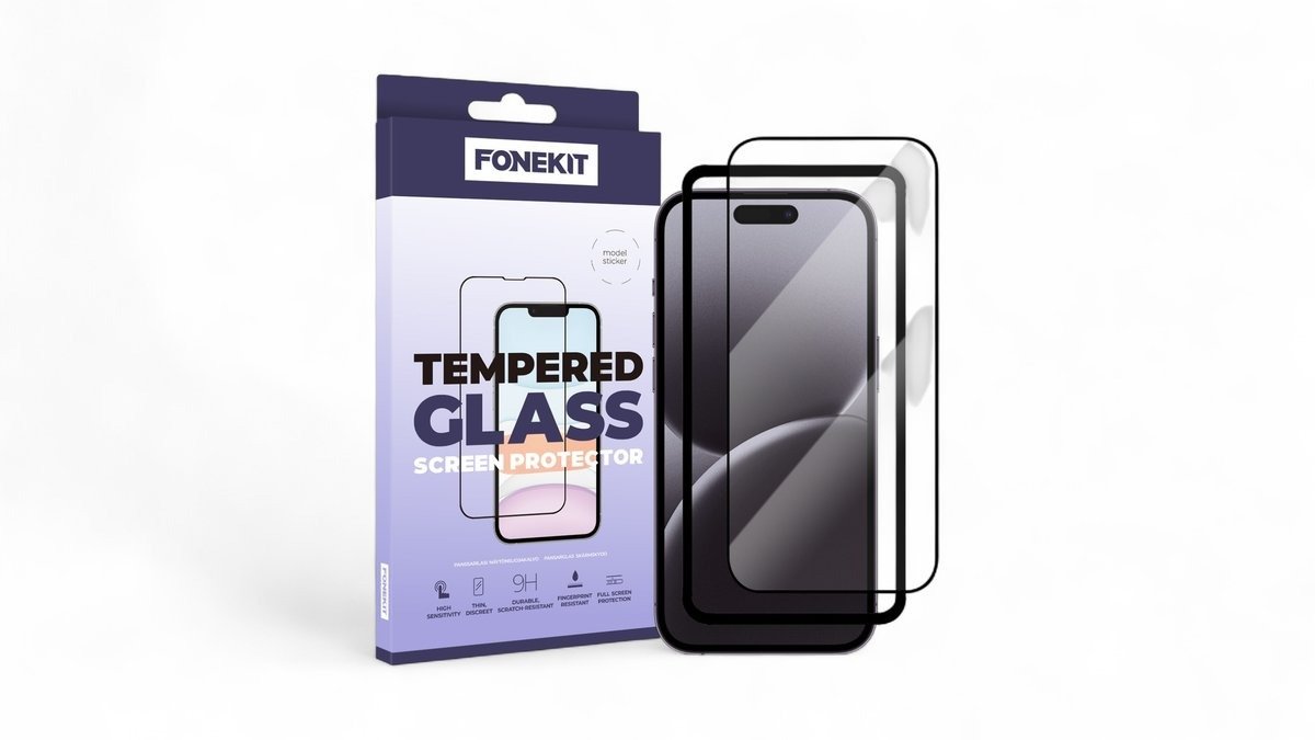 Panserglas t. iPhone 16 Pro Max i sort, FoneKit 1 stk.