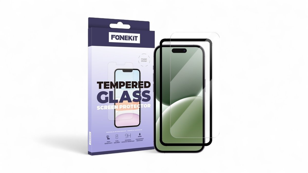 Panserglas t. iPhone 16 Pro i sort, FoneKit 1 stk.