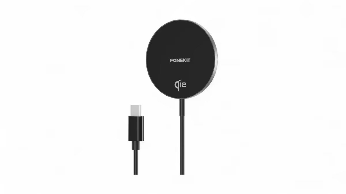 Trådløs Qi2-oplader m. magnet i sort, FoneKit 1 stk.