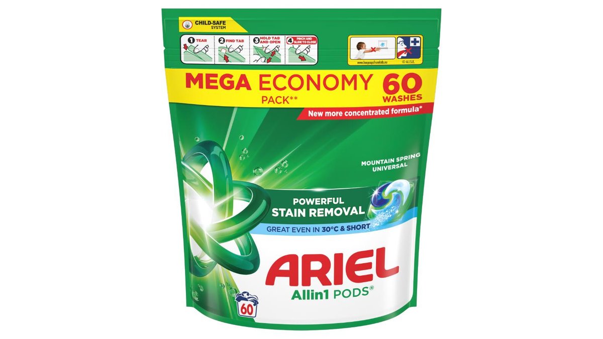 Ariel Allin1 PODS Mountain Spring Universal Tekutý Prací Prostriedok V Kapsulách, 60 Praní