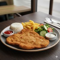 Objednať menu 6  Bravcovy rezen s ryzou + Polievka podla dennej ponuky