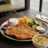 Objednať menu 7  Bravcovy rezen s hranolkami + Polievka podla dennej ponuky