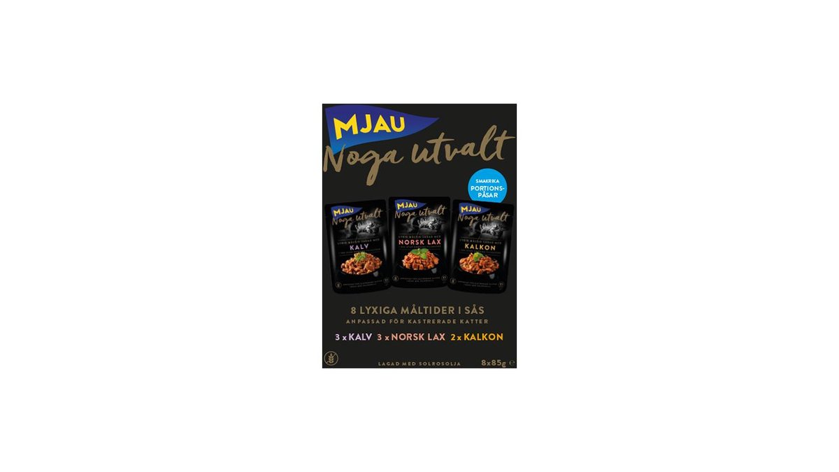 Mjau Kattmat Kalv, Lax, Kalkon i Sås, 8x85 g