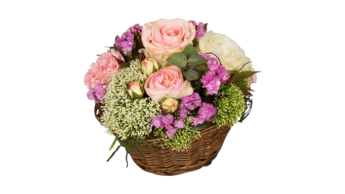 Schnittblumen Ein Korb Voll Poesie mit Rosen mit Schlumberger Sparkling Brut Piccolo 0,2l | Blumen für die Seele - Am Pradler Friedhof