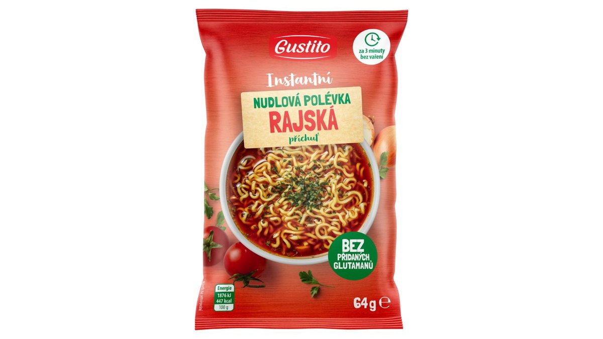 Polévka instantní nudlová Gustito rajská příchuť
