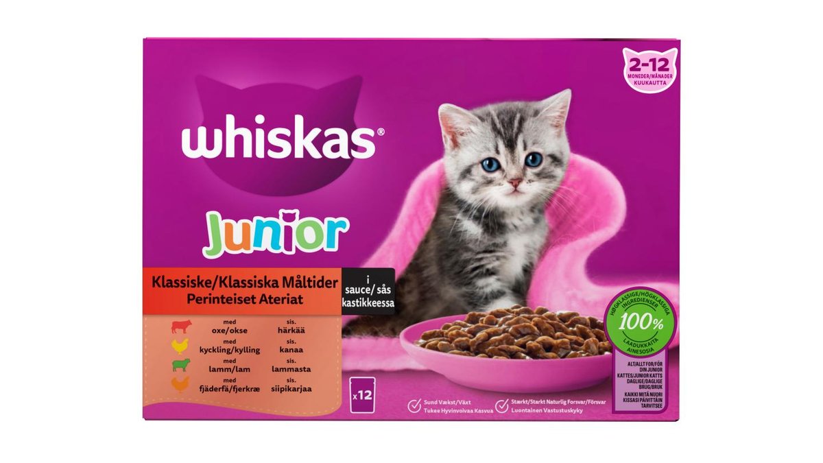 Whiskas Junior Perinteiset Ateriat kastikkeessa 12x85g