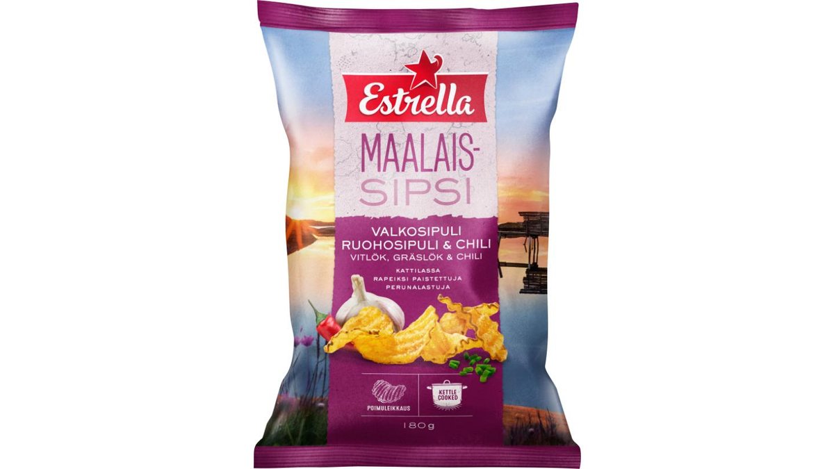 Estrella Maalaissipsi valkosipuli, ruohosipuli & chili 180g