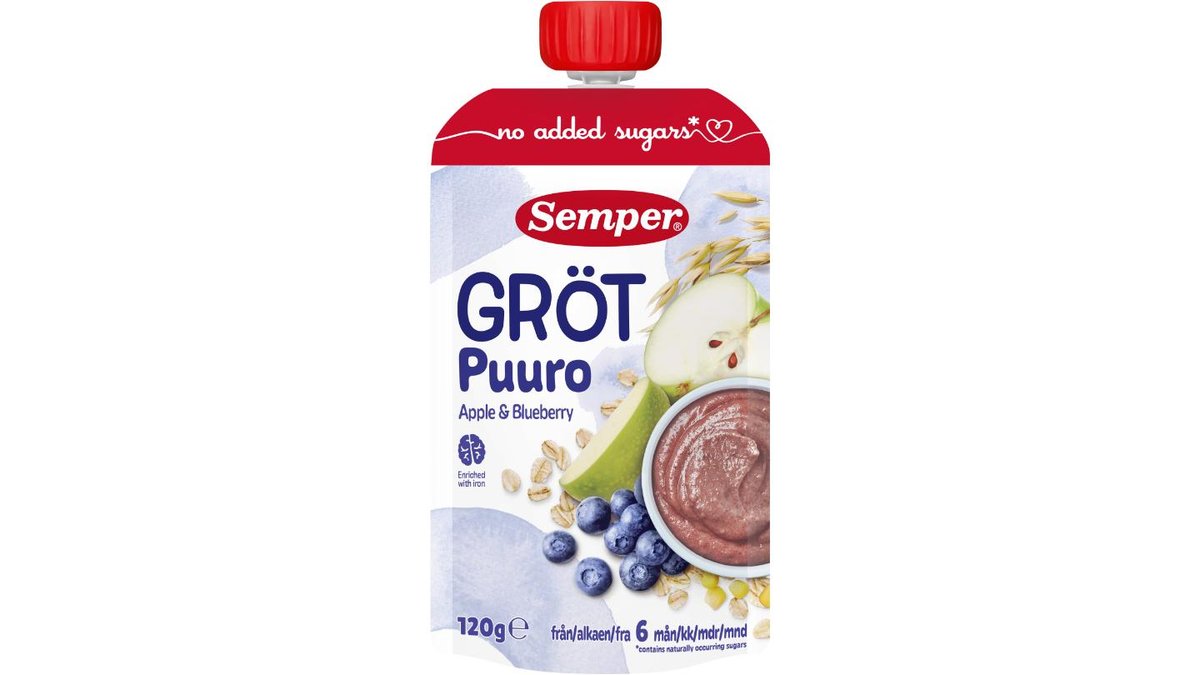 Grød m. blåbær og æble, Semper