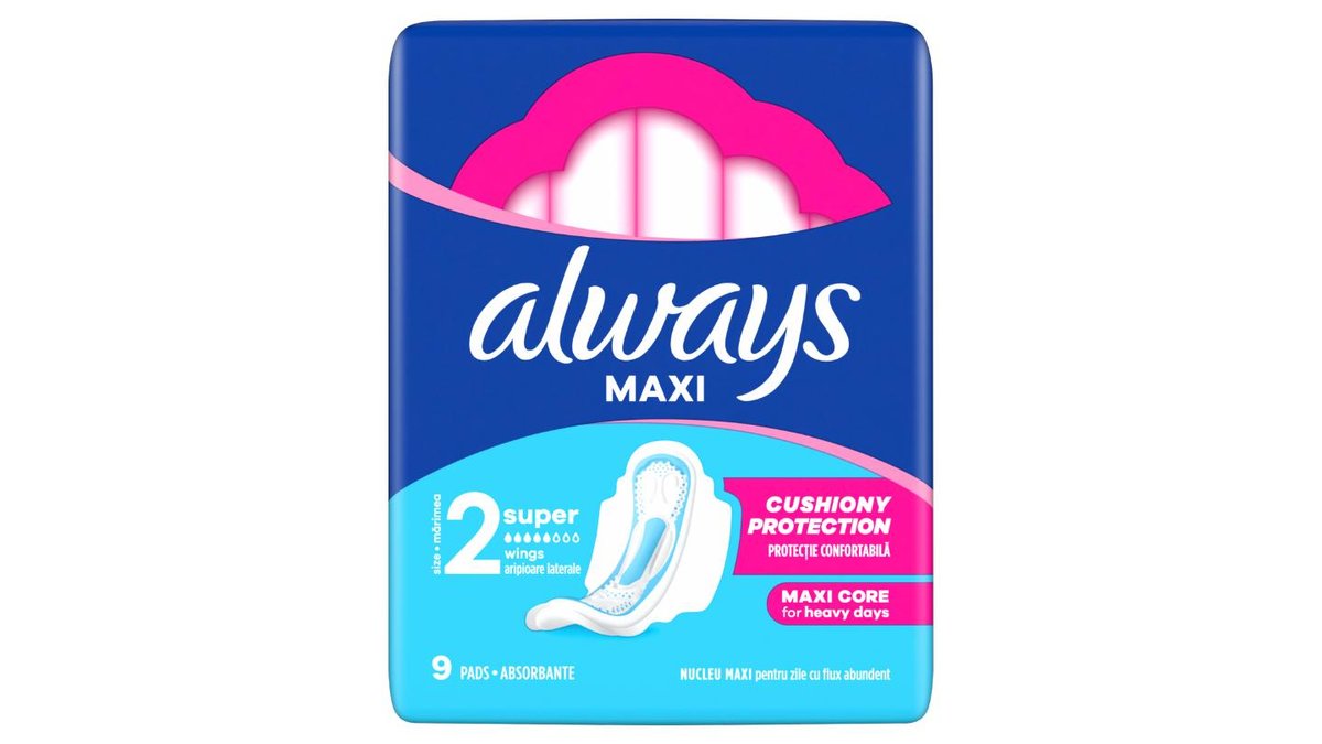 Always Maxi Super Hygienické Vložky (Velikost 2) S Křidélky 9 Vložky