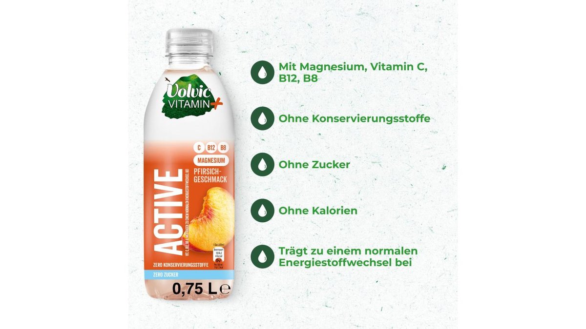 Volvic Active Vitamin+ Wasser Pfirsich, zuckerfrei, 0,75 l | Wolt Market  Charlottenburg | Wolt