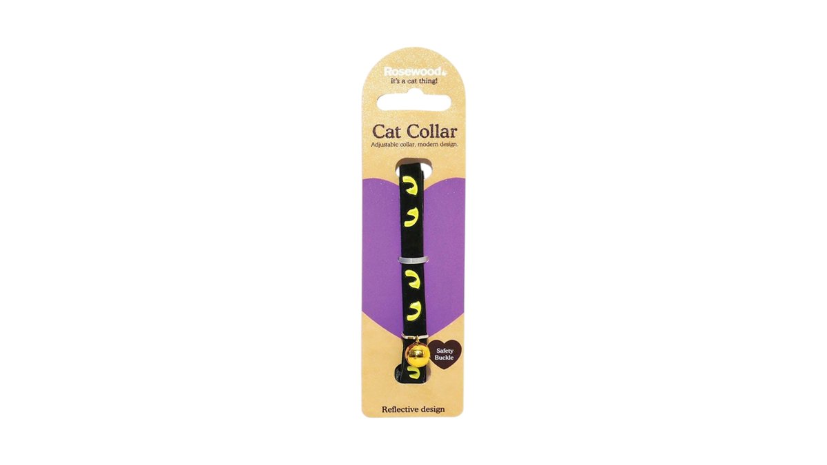 Rosewood - Cat Collar Reflective Cats Eye - Black & Yellow