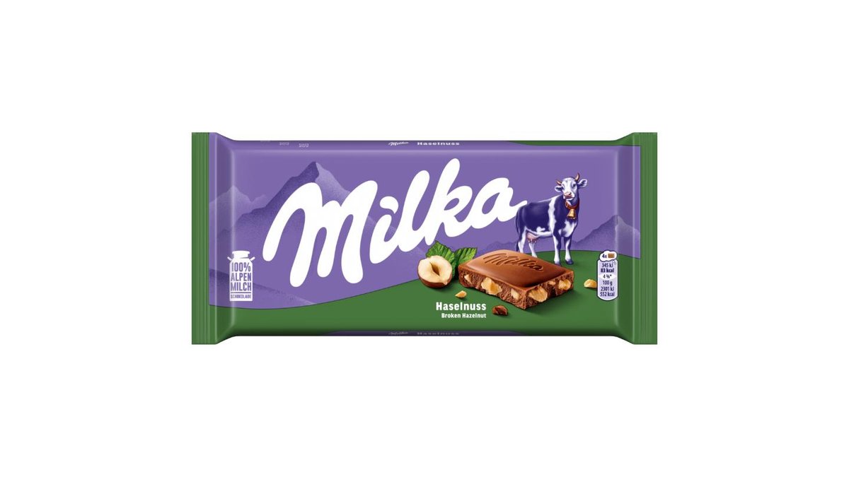 Milka Hazelnut mléčná čokoláda z alpského mléka s drcenými jádry lískových ořechů 90 g