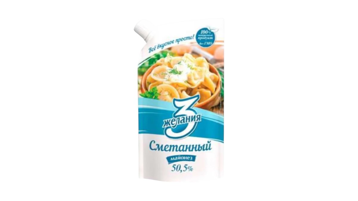 Майонез 3 желания 380гр смтанный 50,5% дойпак