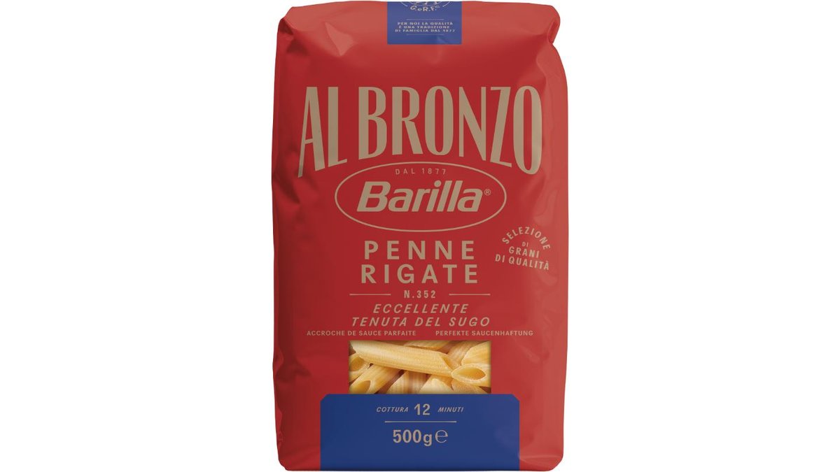 Barilla Al Bronzo Penne Rigate durumvehnästä valmistettu pasta 500g