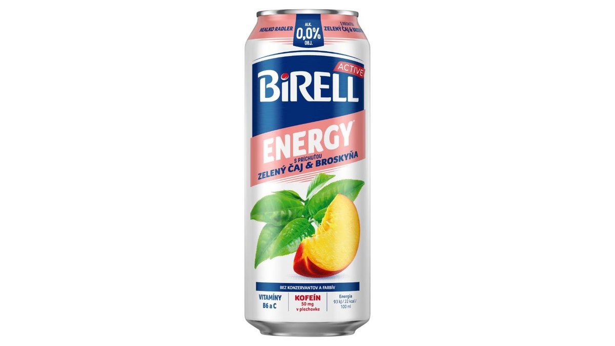 BIRELL Active Zelený čaj a broskyňa 0,0 0,5l