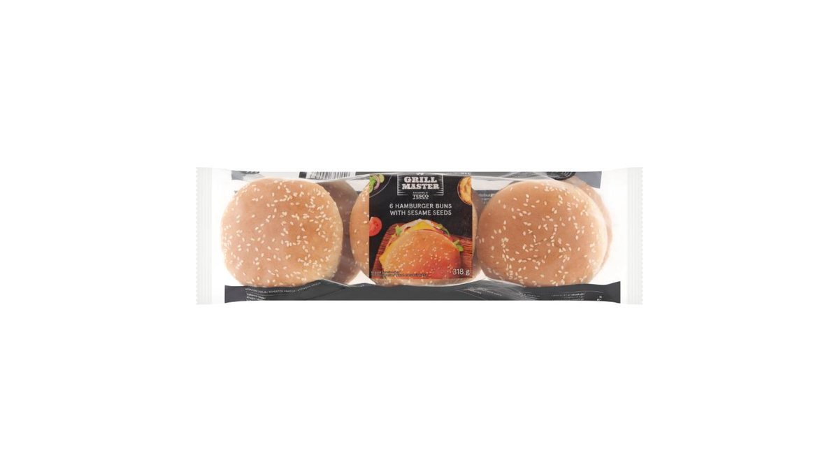 Tesco Grill Master Hamburgerové bulky se sezamovými semeny 6 x 53g (318g)