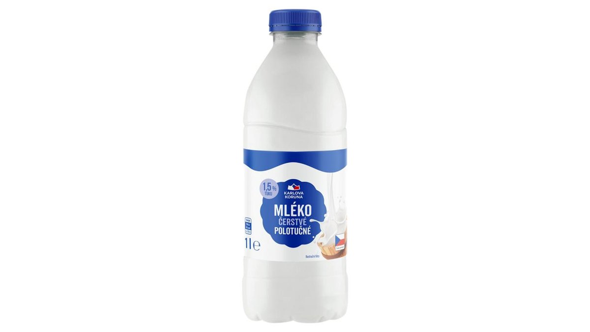 Karlova Koruna Mléko čerstvé polotučné 1,5 % tuku 1l