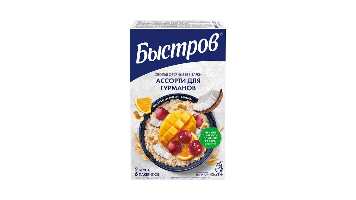 Каша БЫСТРОВ Овсяная Ассорти для гурманов 6Х38г кор