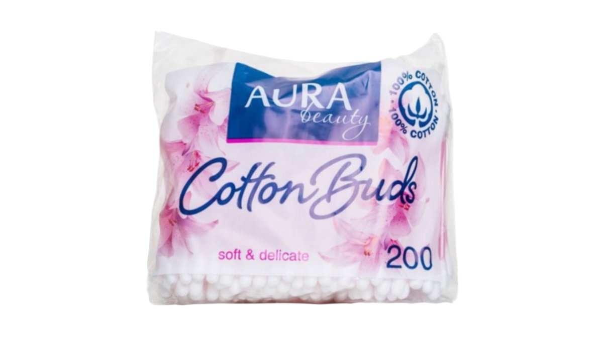 Ватные палочки Aura 200 шт полиэтиленовая упаковка