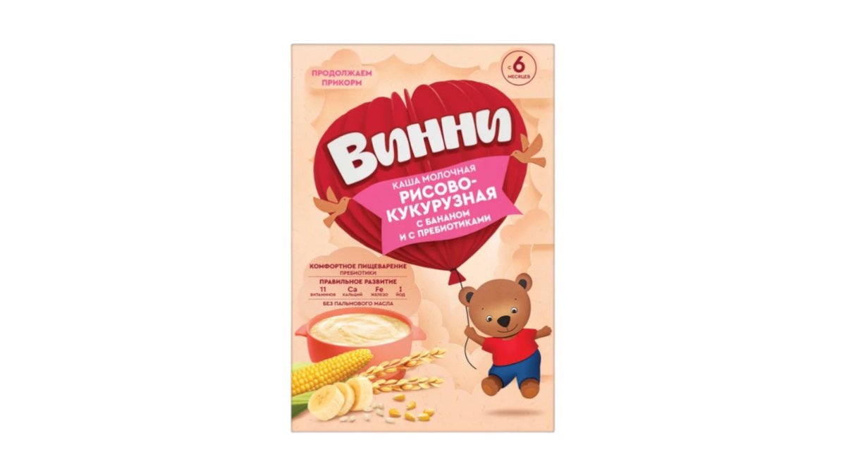 Каша Винни молочная рисово-кукурузная с бананом 200 г