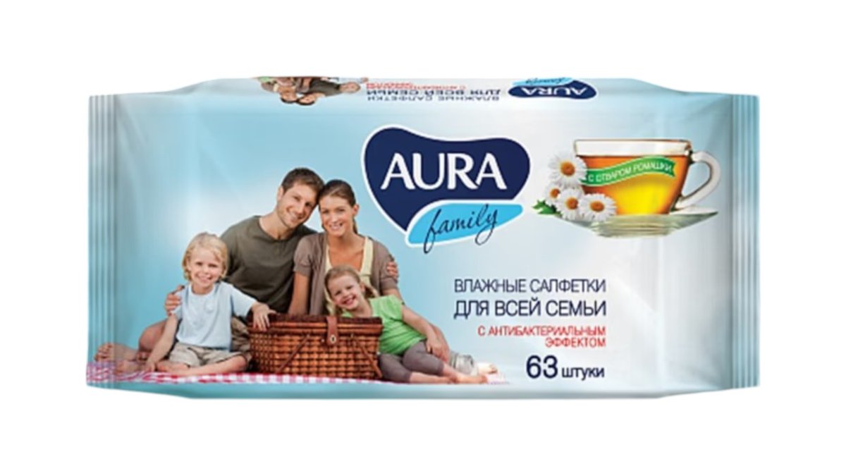 Aura влажные салфетки для всей семьи 63 шт