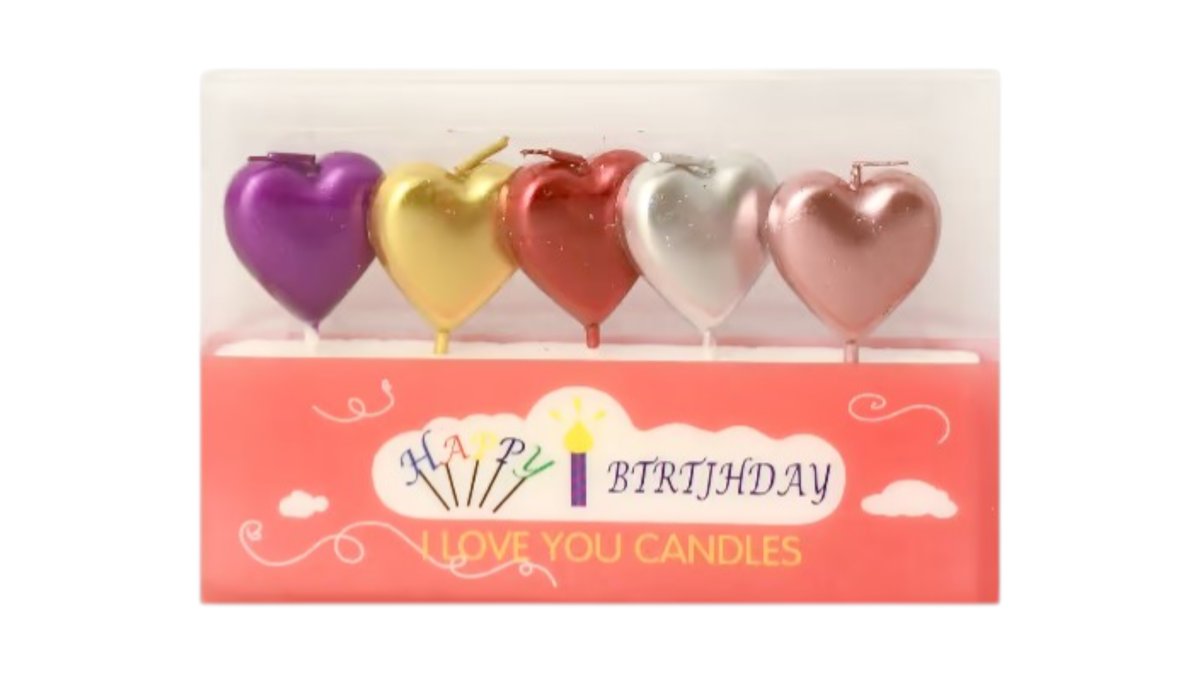 Свечи Happy Birthday сердца звезды 5 шт