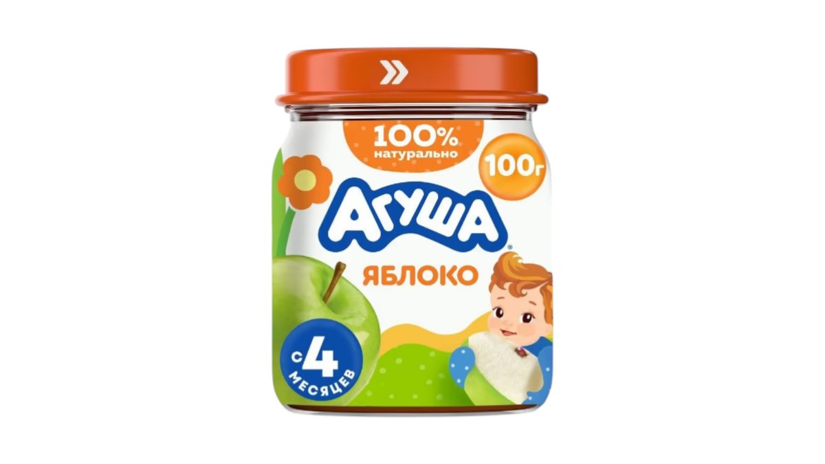Пюре Агуша яблоко с 4 месяцев 100 г стеклянная банка