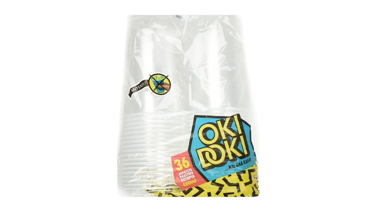OKI DOKI Ποτήρια Πλαστικά Διάφανα 480ml 36 Τεμάχια