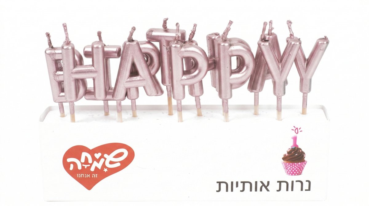 מארז נרות אותיות Happy Birthday |  רוז גולד