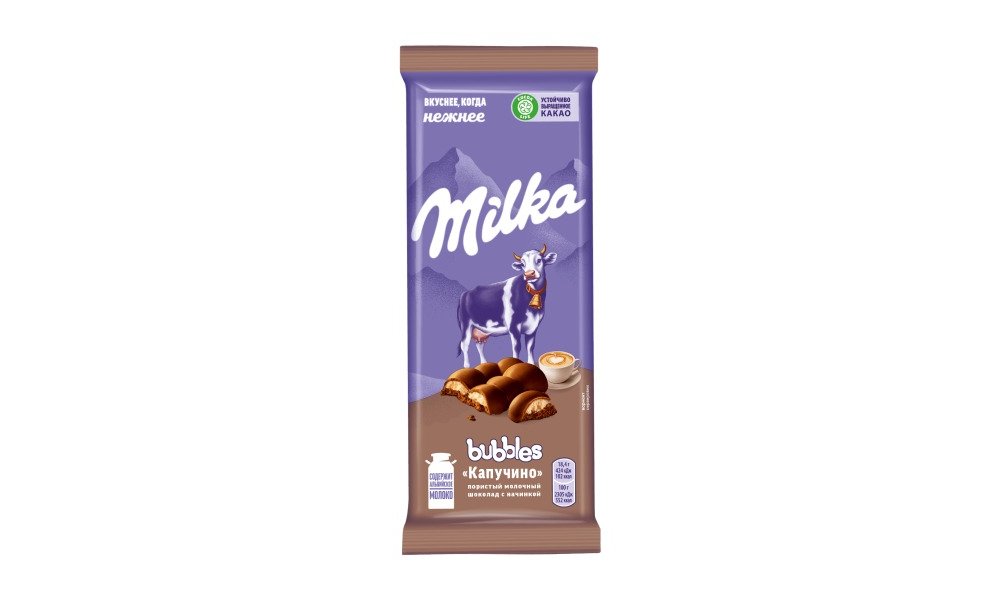 Шоколад Milka Bubbles молочный пористый капучино 97г