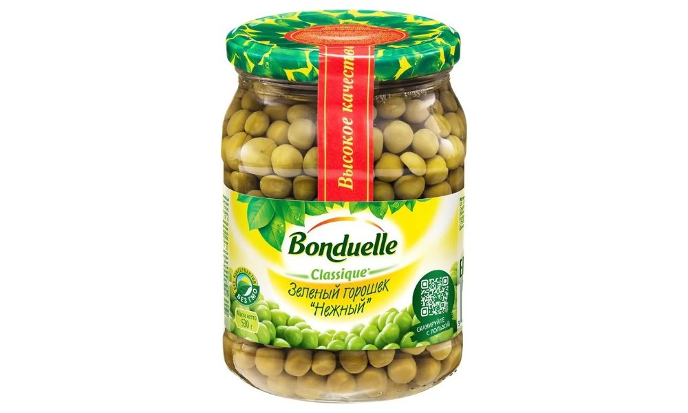Горошек Bonduelle нежный стеклянная банка, 580 мл