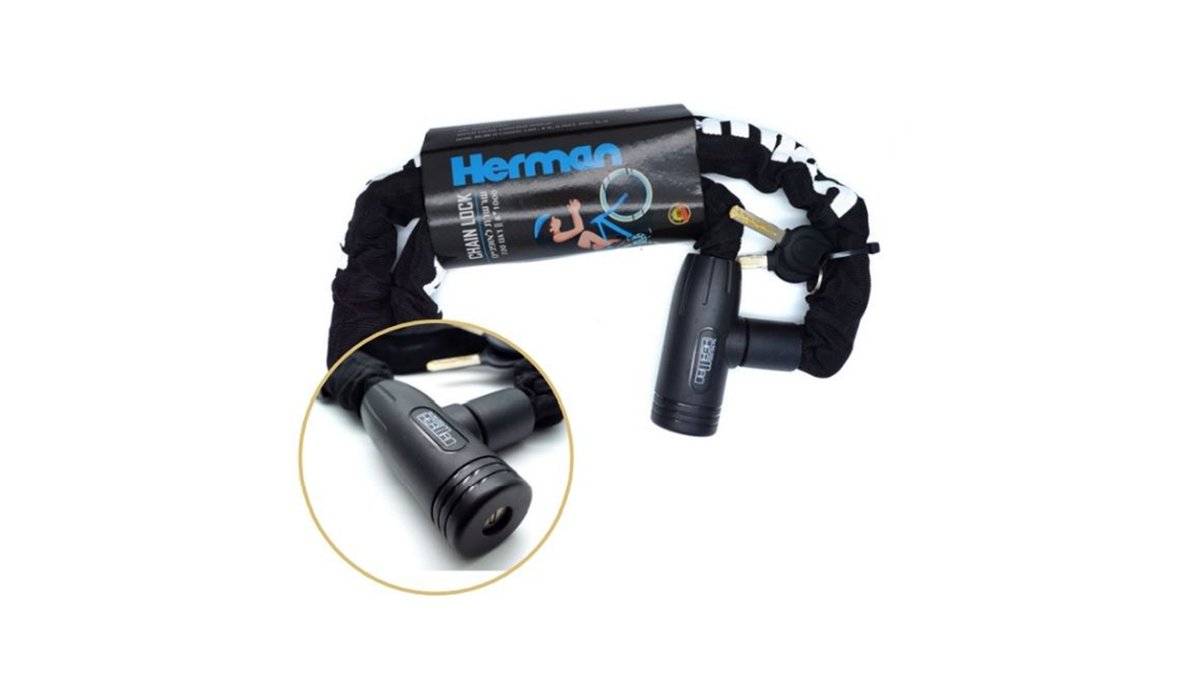 מנעול שרשרת לאופניים וקורקינט 1 מטר עובי 8 מ"מ Herman | שרשרת פלדה מובנית שחורה 🚲🔒 | טמבוריה בשפירא