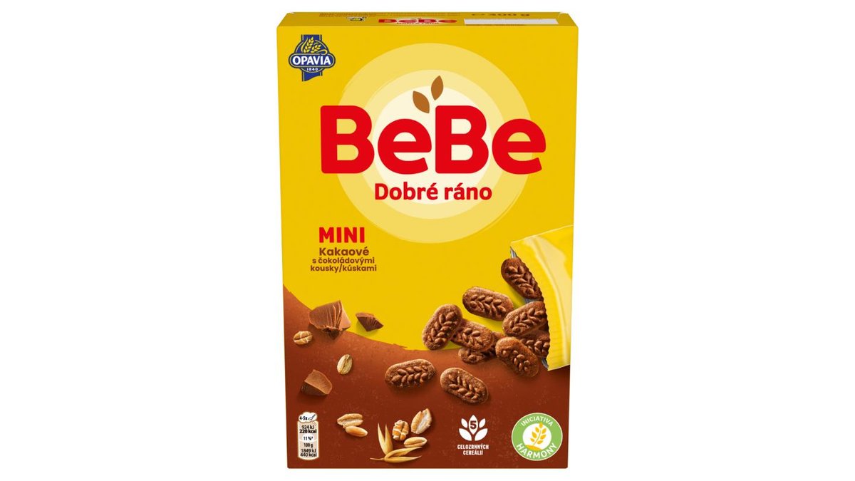 Opavia BeBe Dobré ráno kakao mini sušenky s 5 celozrnnými cereáliemi multibalení 300 g