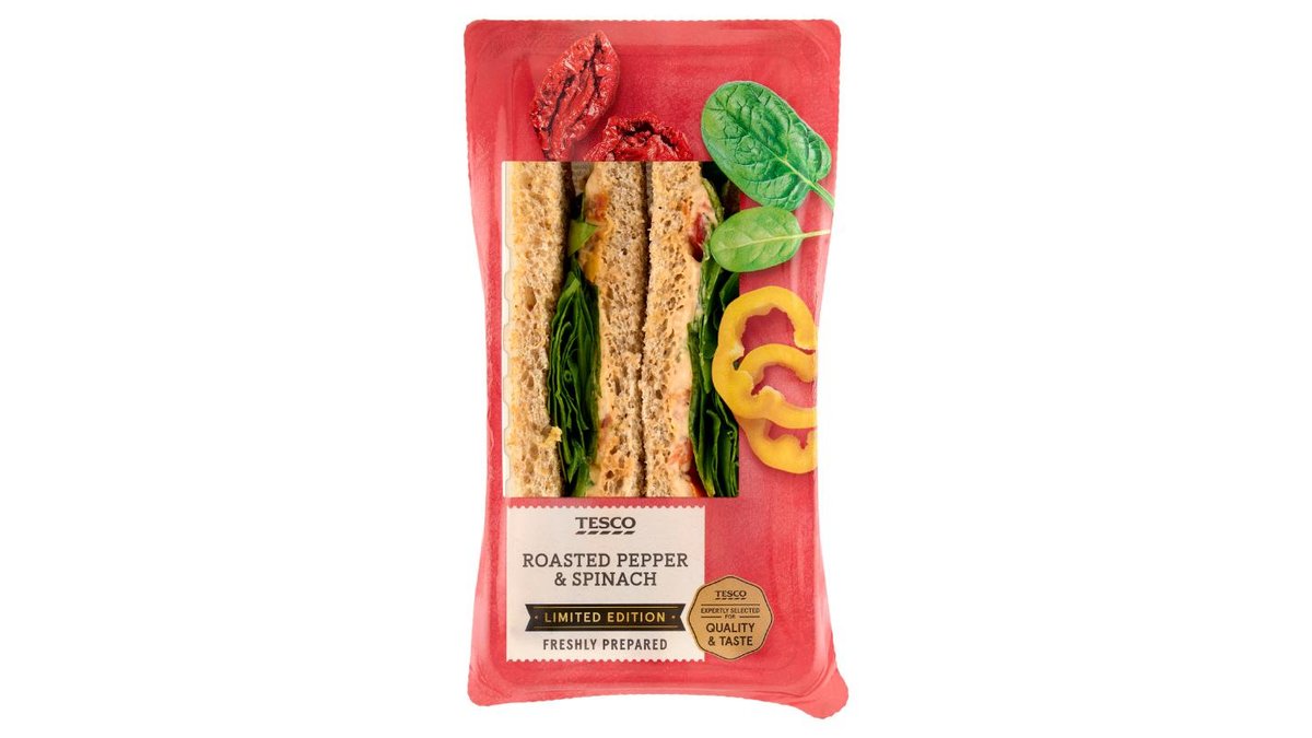 Tesco Pšeničný toastový chlieb so sušenými paradajkami, zmesou pečenej papriky a baby špenátom 157 g