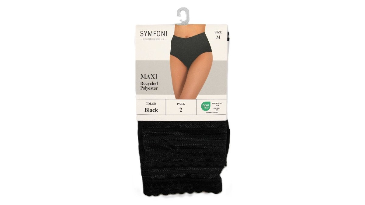 Maxi trusser 2 pak str. L sort, Symfoni 2 stk.