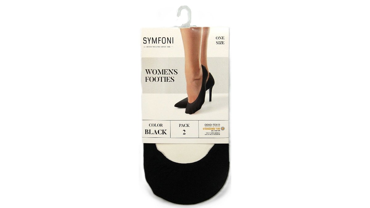 Womens footies sort 2 pak 2 stk.