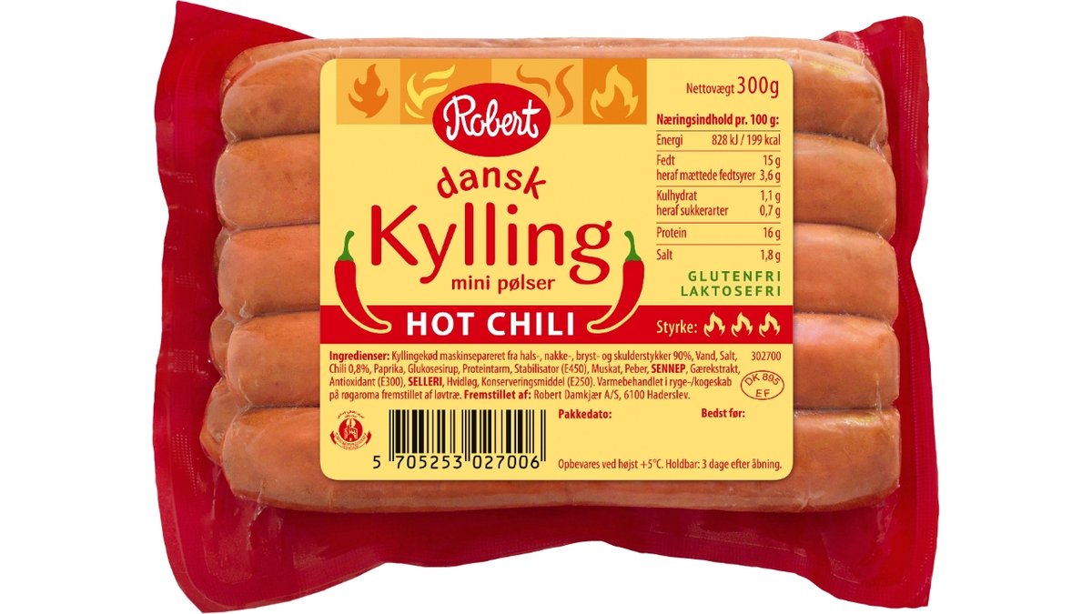 Kyllingpølser mini hot chili 300 g