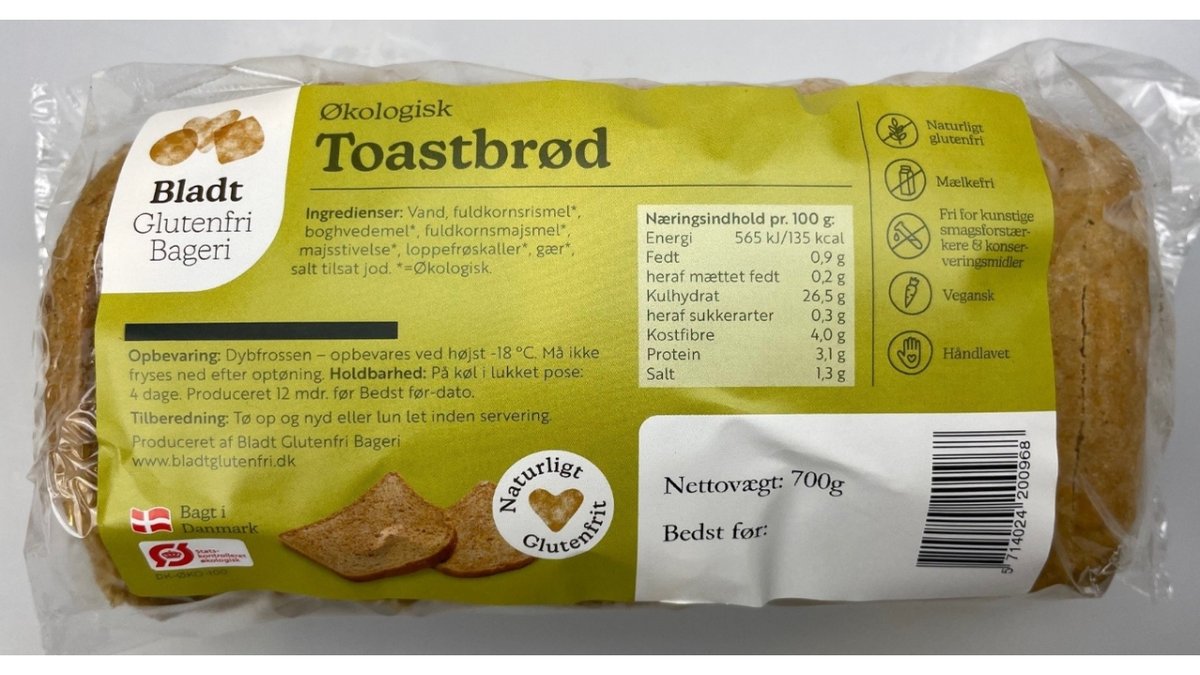 Toastbrød i skiver glf øko 700 g