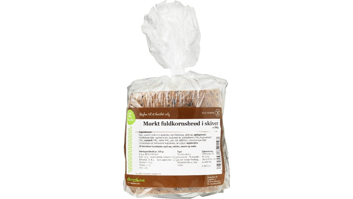 Mørkt fuldkornsbrød, glutenfri 500 g