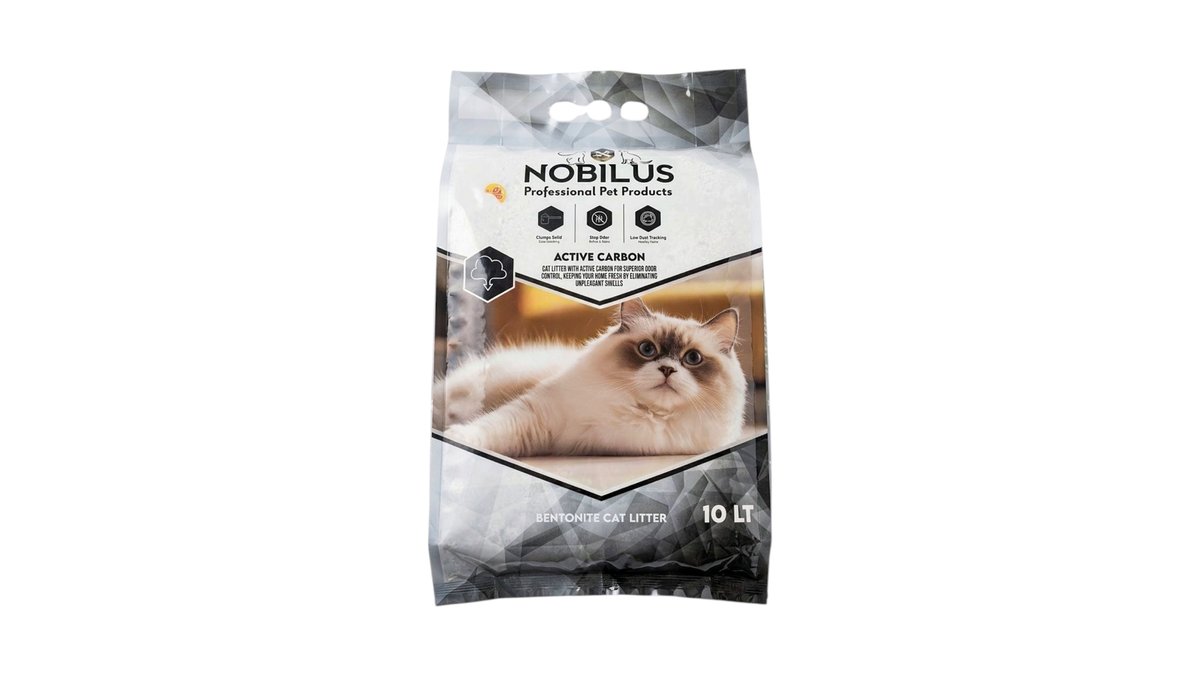 חול מתגבש לחתולים פחם פעיל NOBILUS (10 ליטר/ק"ג) | נטרול ריחות 🐈‍⬛ | חיות מחמד טמבוריה בשפירא