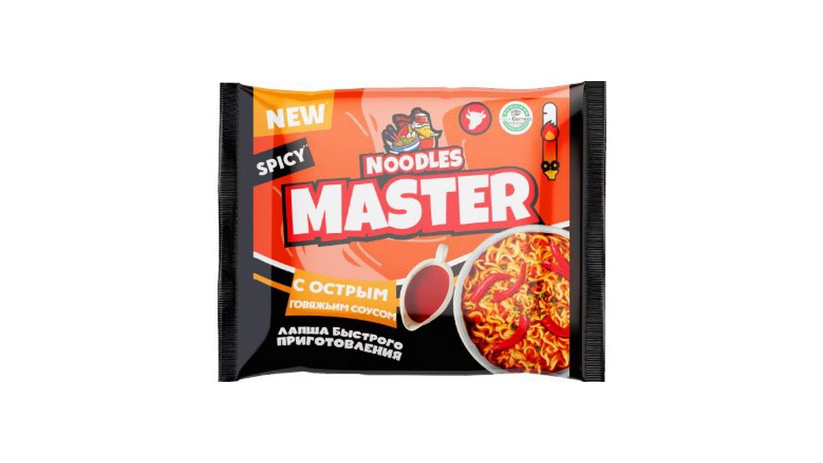 Лапша Noodles Master говяжий соус острый 90 г