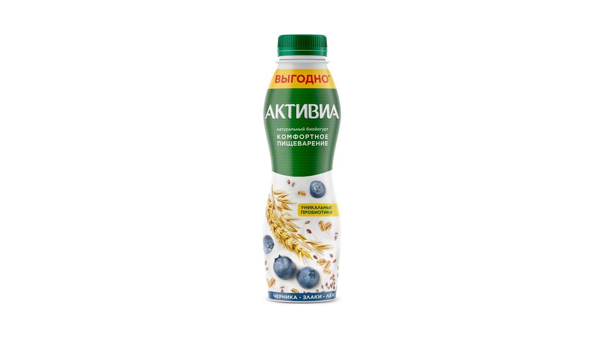 Йогурт питьевой Активиа черника-злаки-лен 670 г